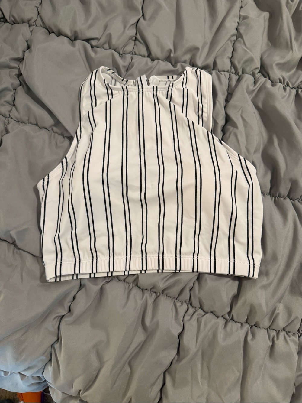 Striped High-Neck Bikini Top in White and Black